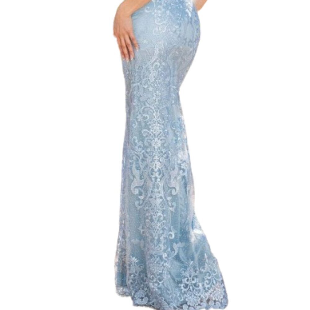 SALE NWT Dancing Queen 4357 Embroidered Prom Dress Blue Size XL - Picture 4 of 8